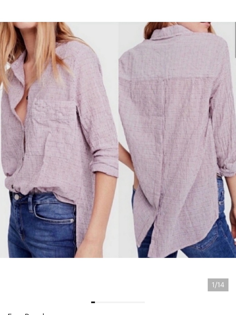 Free People No Limits Pinstripe Button Down Shirt, size Small